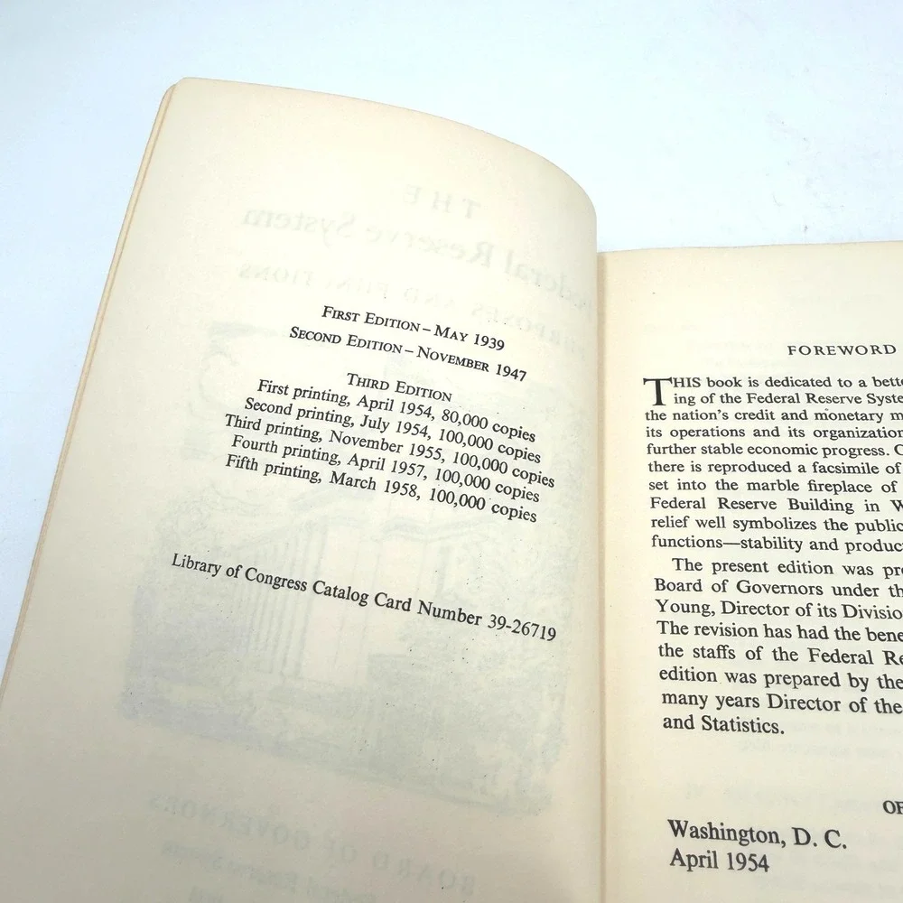 Federal Reserve System Purposes and Functions Book Navy Blue 1958